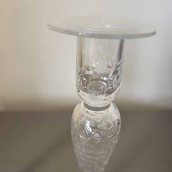 set of 2 vintage glass candle holders with bobeches, clear, glass, 10" tall - Picture 11 of 13